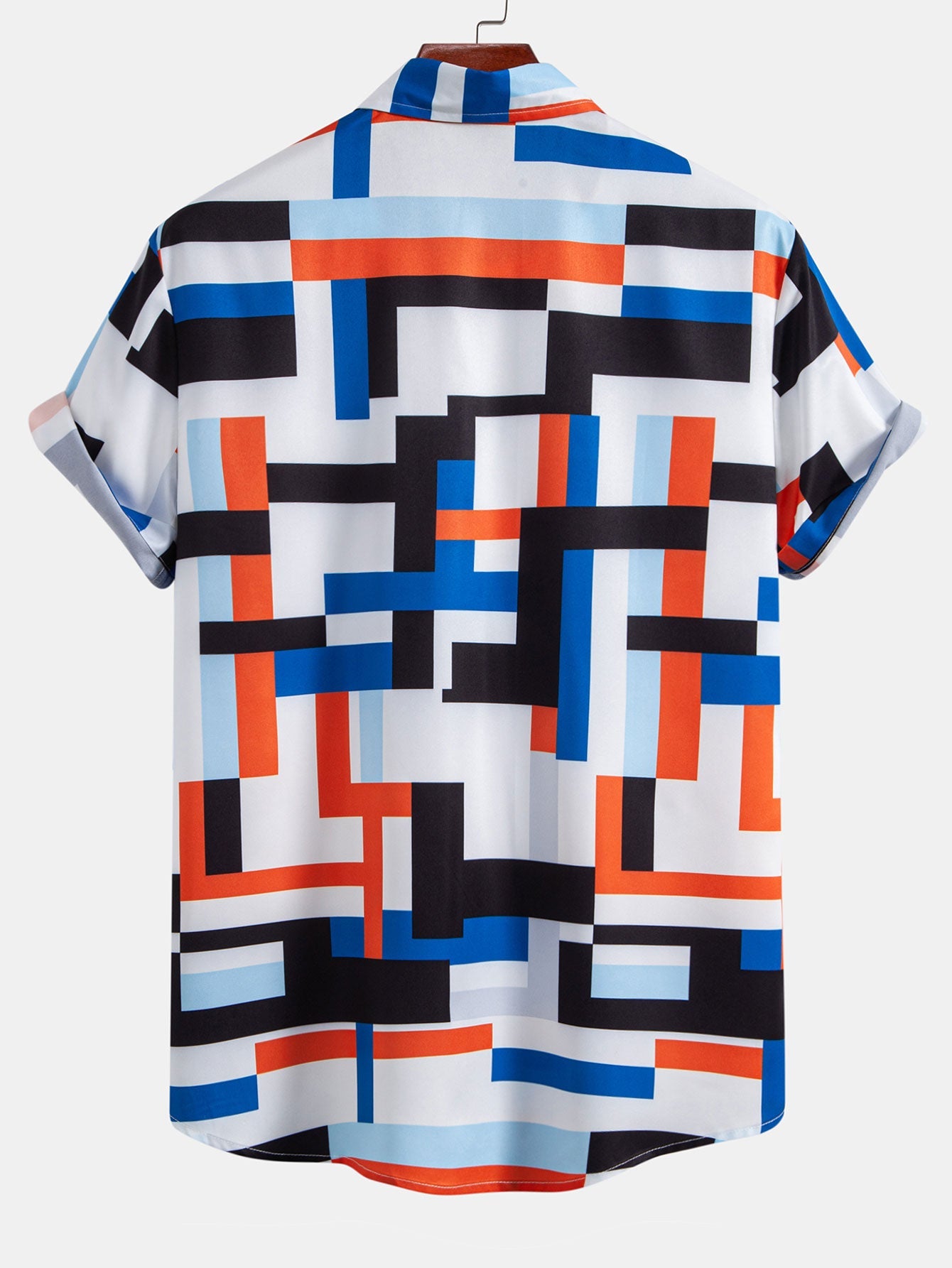 Striped Color Block Print Button Up Shirt