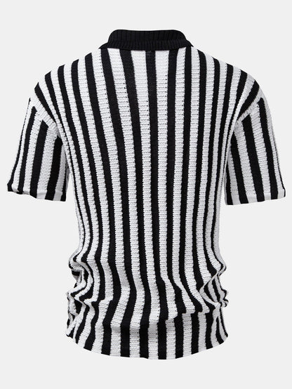 Drop Shoulder Stripe Crochet Shirt