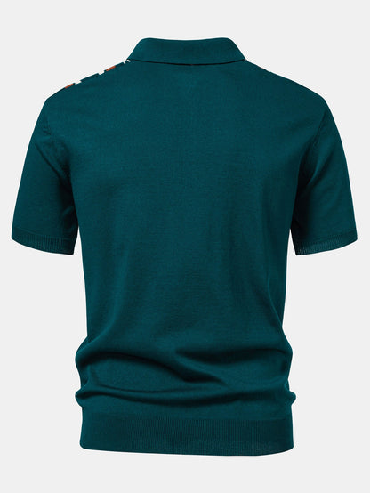 Stripe Knit Zip Up Polo Shirt