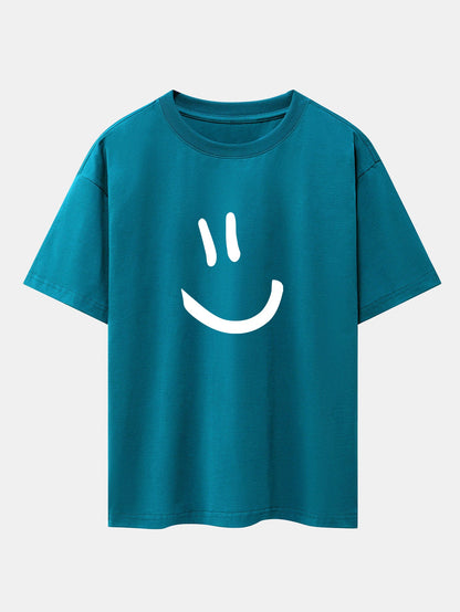 Smiley Face Print Drop Shoulder Oversize T-Shirt