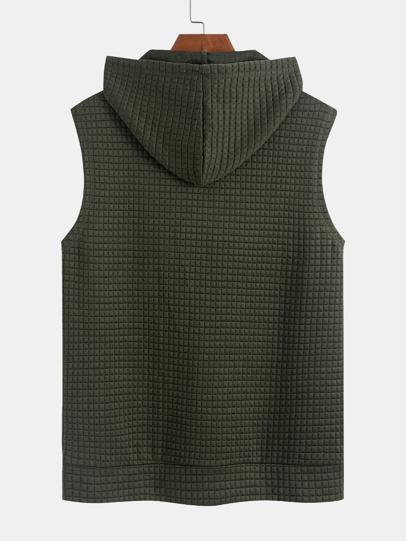 Waffle Sleeveless Hooded T-Shirt With Kangaroo Pocket