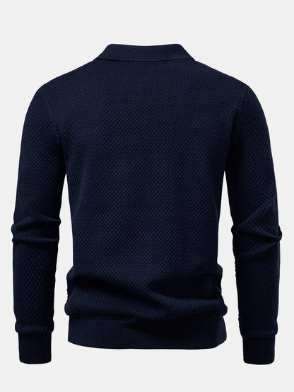 Long Sleeve Pineapple Textured Knit Polo Shirt