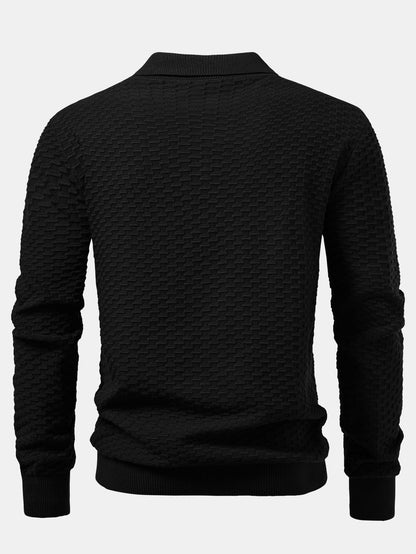 Long Sleeve Textured Knit  Polo Shirt