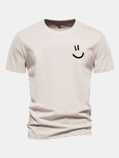 Regular Fit Smiley Face Print Cotton T-Shirt