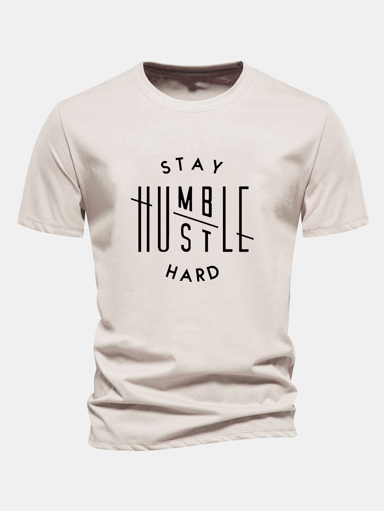 Regular Fit Stay Humble Hustle Hard Print Cotton T-Shirt