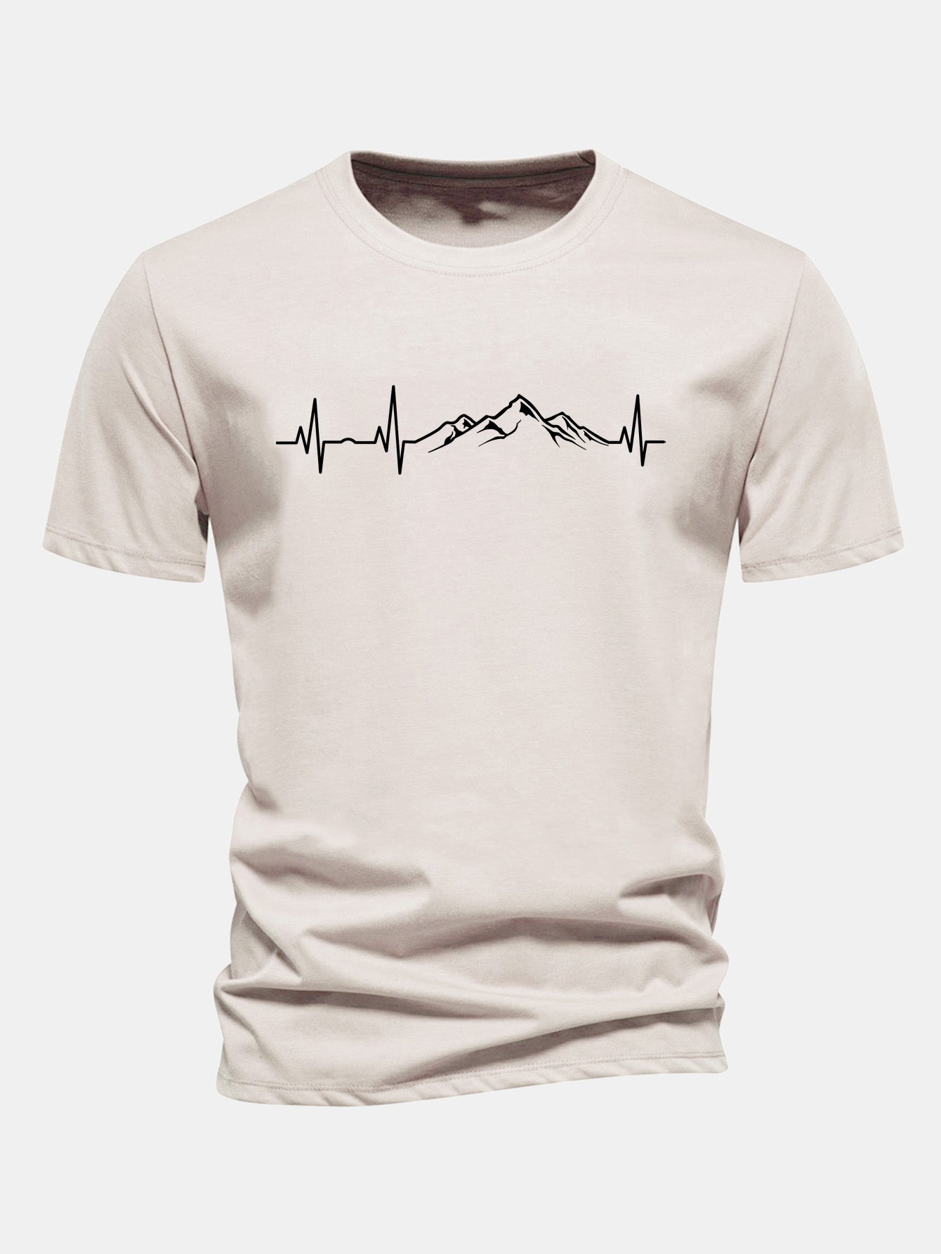 Regular Fit Heartbeat Mountain Print Cotton T-Shirt