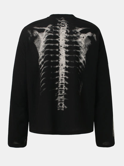 Oversize Skeleton Print Waffle T-Shirt