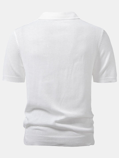 Geometric Crochet V Neck Polo Shirt