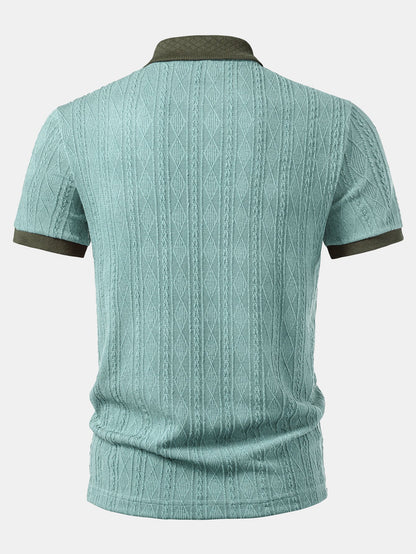 Contrast Collar Geometric Jacquard Knit Polo