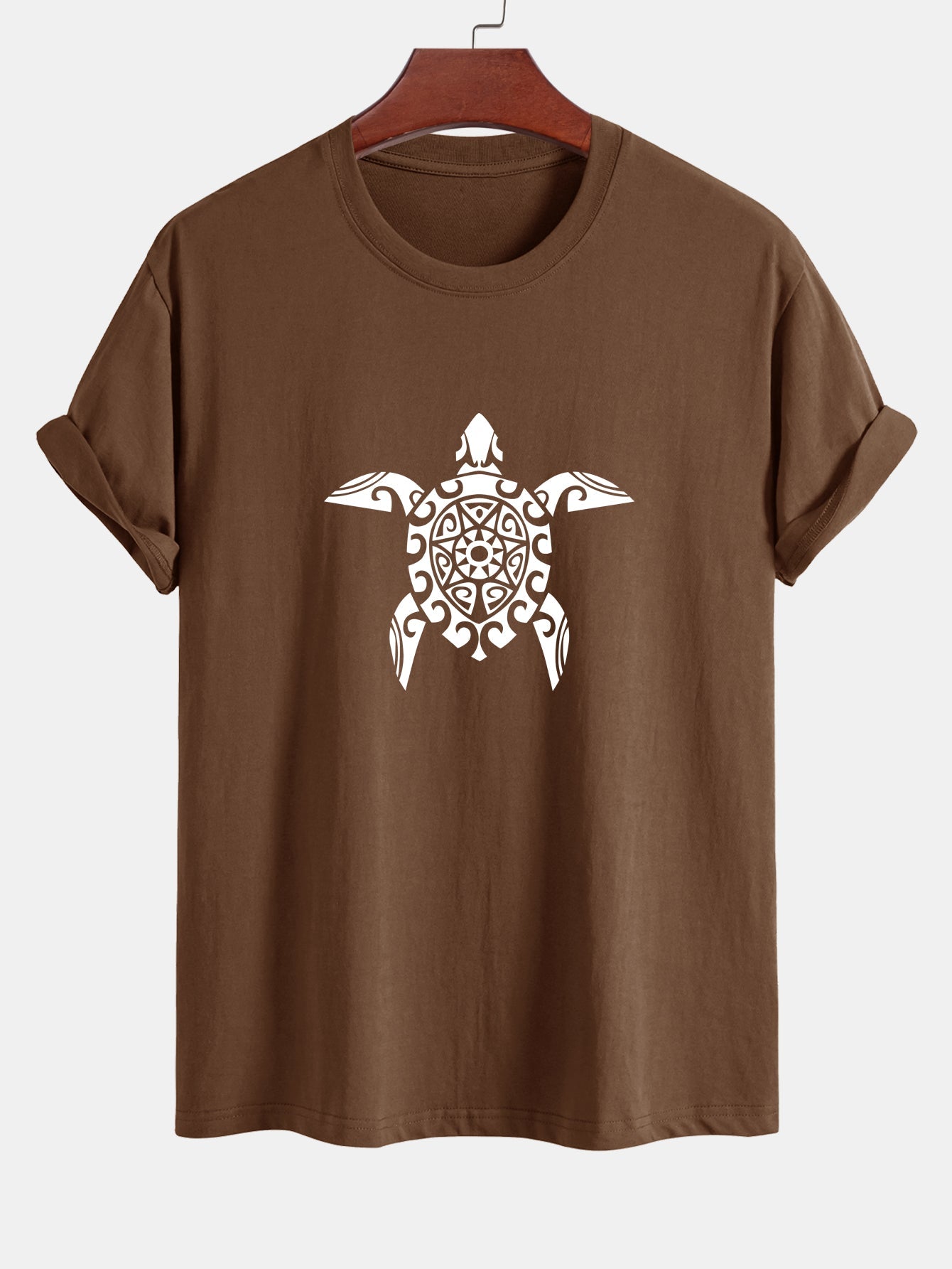 Regular Fit Geometric Turtle Print Cotton T-Shirt