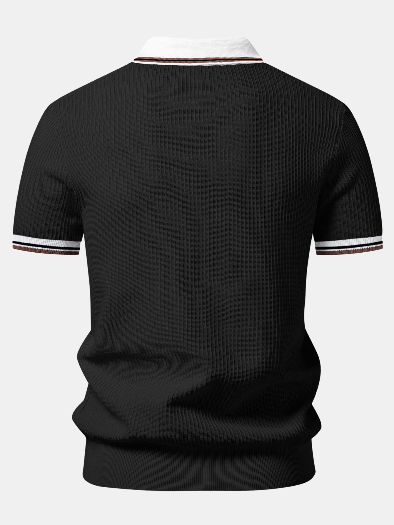 Contrast Trim Waffle Johnny Collar Knit Polo