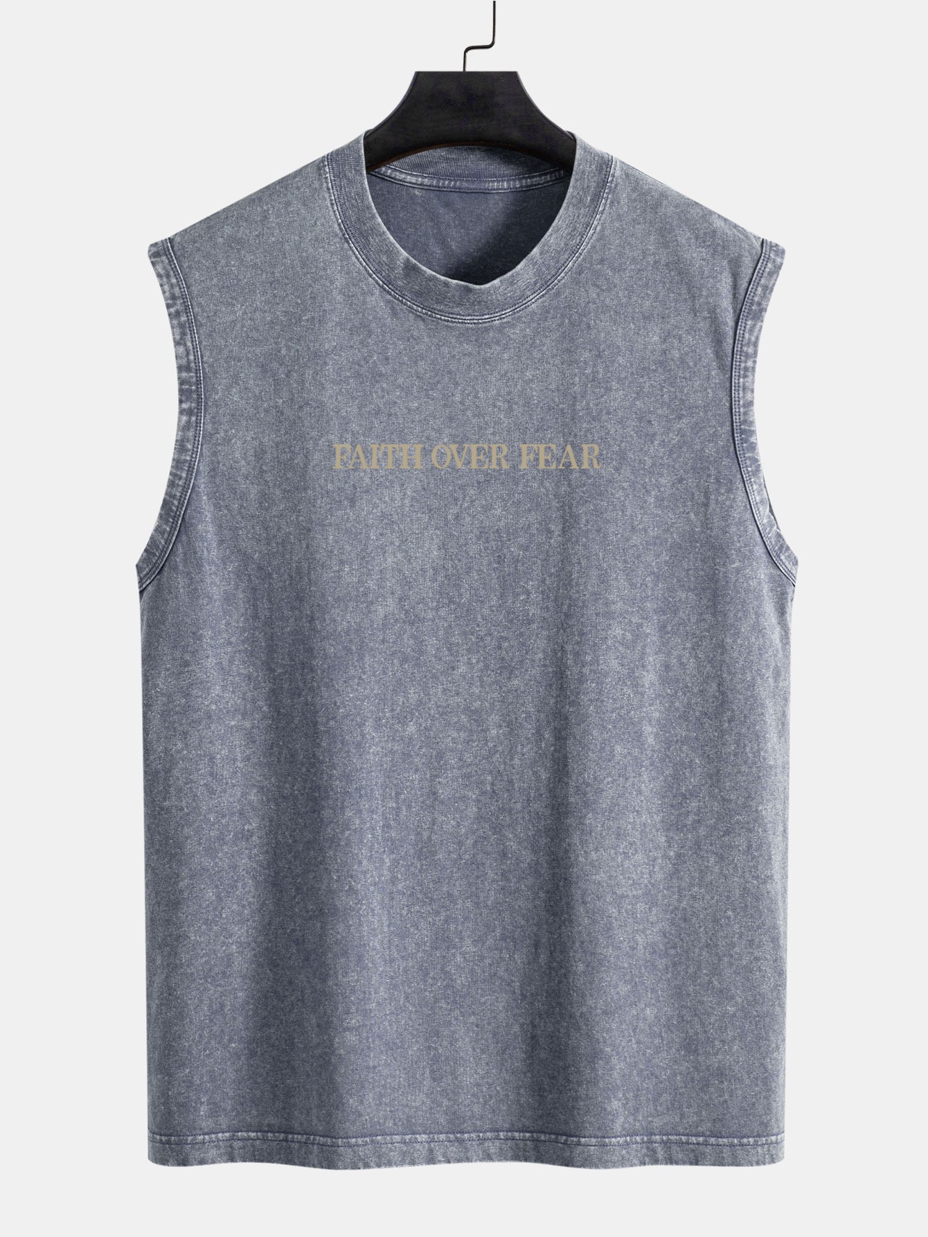 Faith Over Fear Back Print Washed Distressed Tank Top