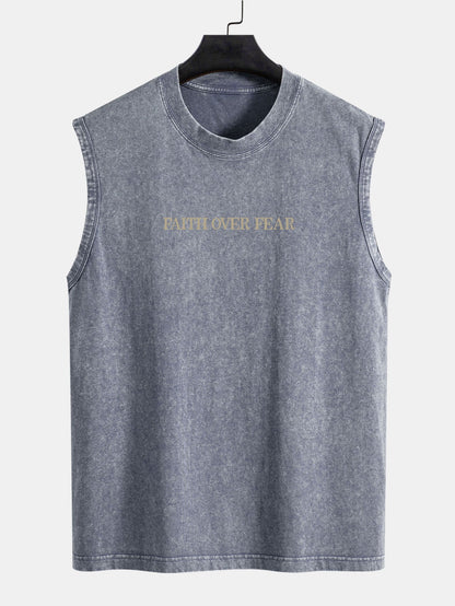 Faith Over Fear Back Print Washed Distressed Tank Top