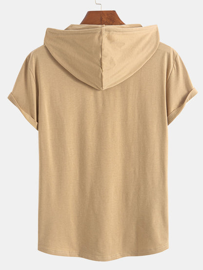 Short Sleeve Henley Hooded T-Shirt