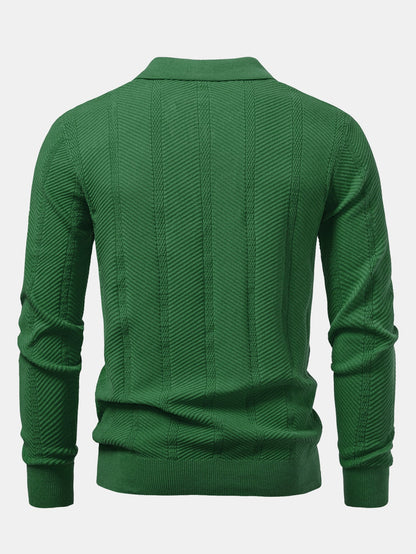 Long Sleeve Stripe V Neck Knit Polo Shirt