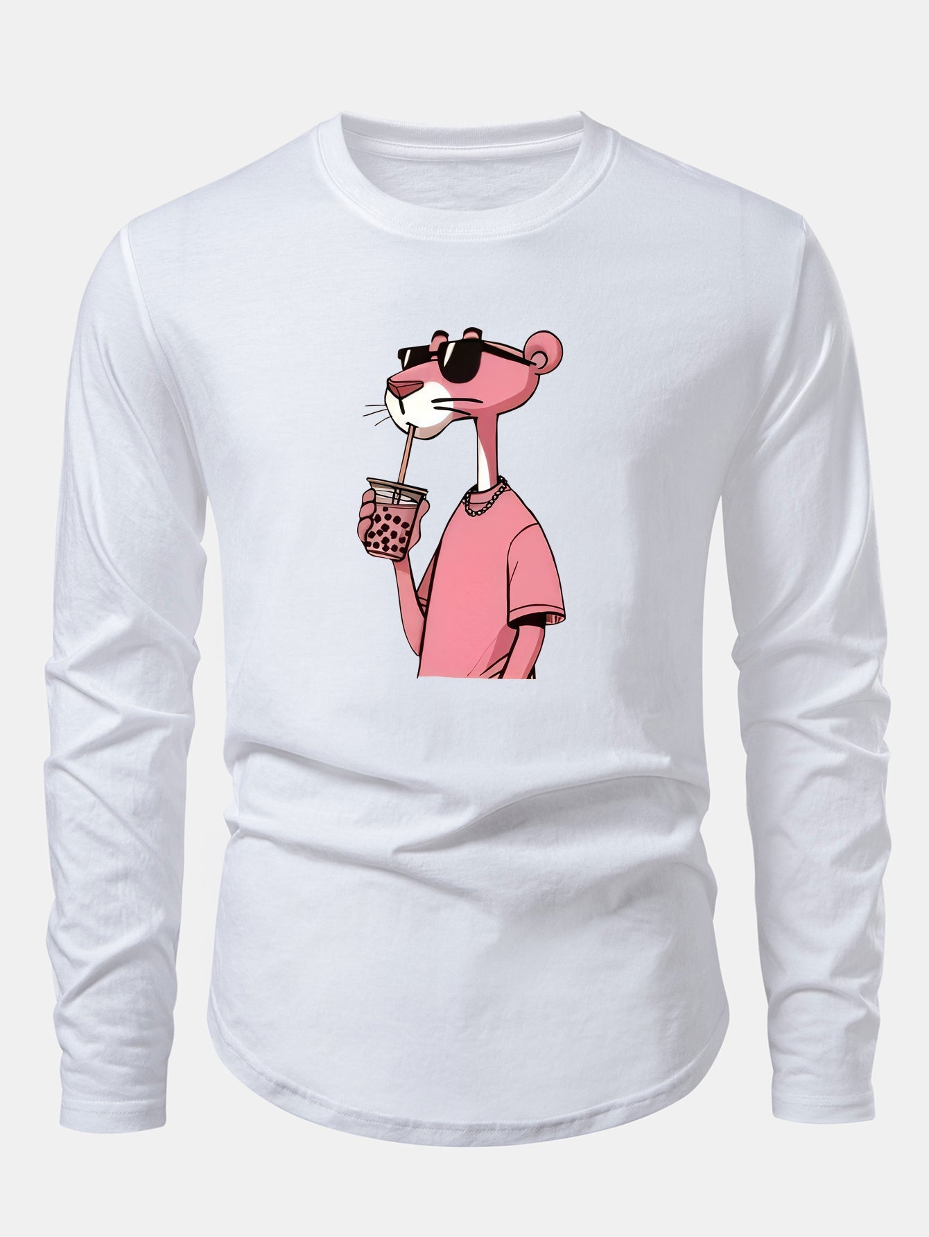 Pink Panther Print Cotton Arc Hem T-Shirt