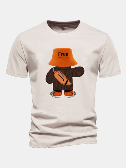 Regular Fit Yarn Bear Print Cotton T-Shirt