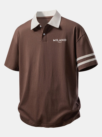 Relax Fit Milano Print Contrast Collar Polo Shirt