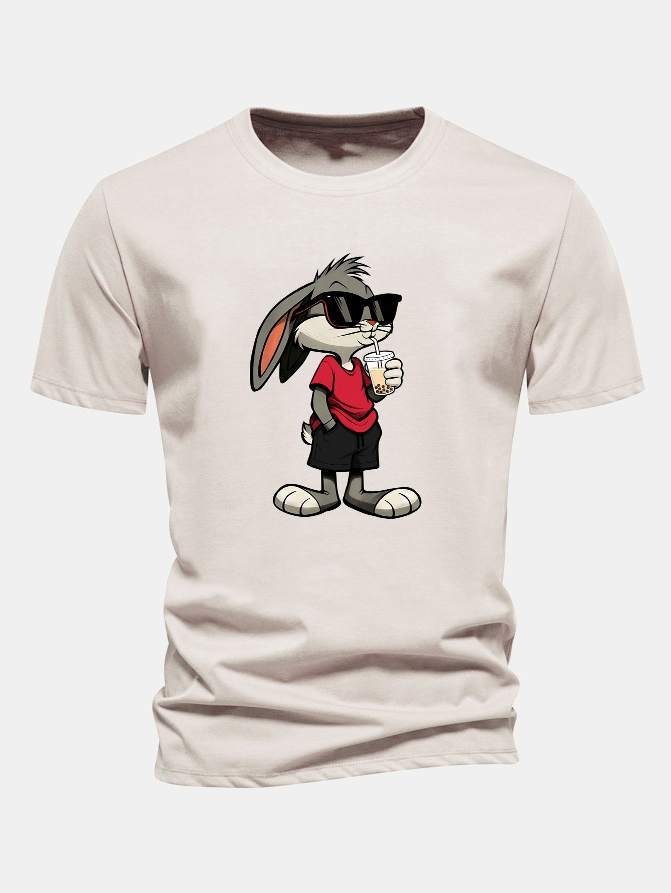 Regular Fit Cartoon Rabbit Print Cotton T-Shirt