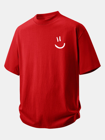 Relax Fit Smiley Face Print Cotton T-Shirt