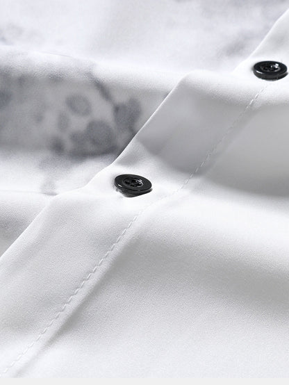 Traditional Oriental Ink Painting Print Stand Collar Shirt