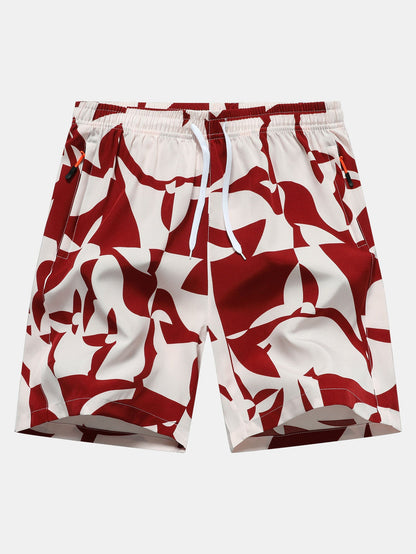 Color Block Print Zipper Pocket Shorts