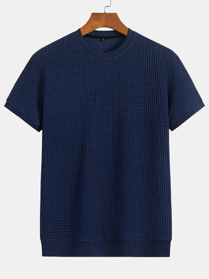 Short Sleeve Waffle Ribbed Hem T-Shirt