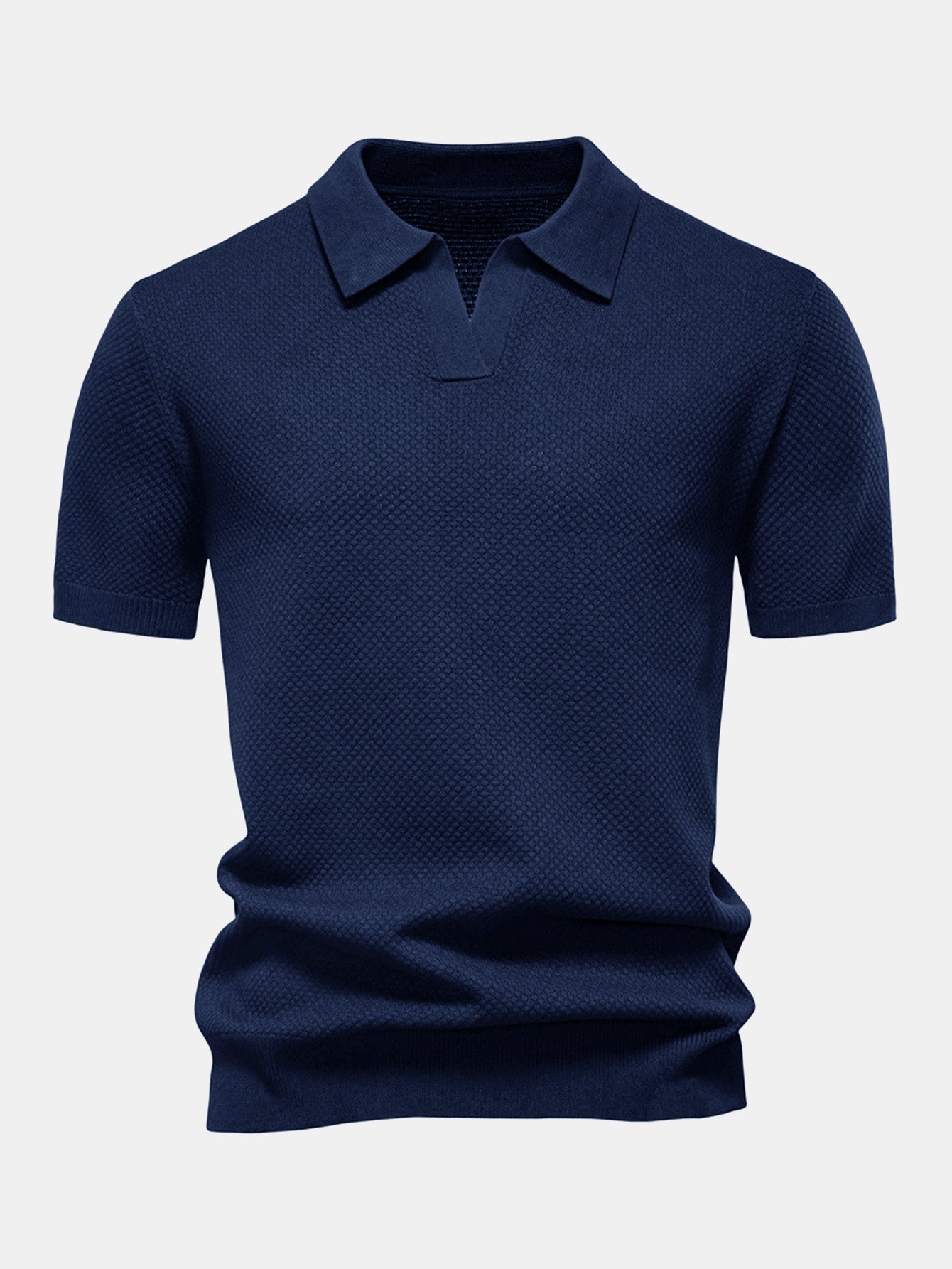 Pineapple Texture Knit V Neck Polo Shirt