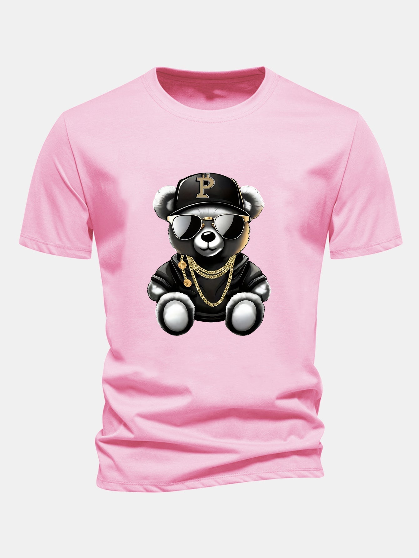 Regular Fit Hip Hop Bear Print Cotton T-Shirt