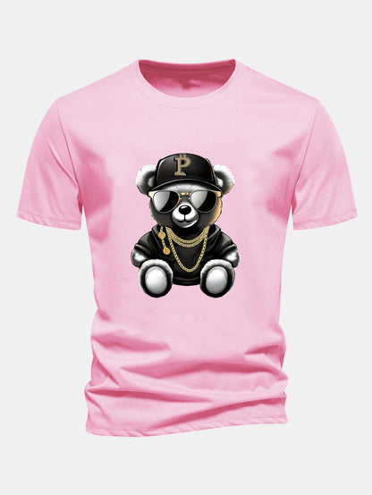 Regular Fit Hip Hop Bear Print Cotton T-Shirt