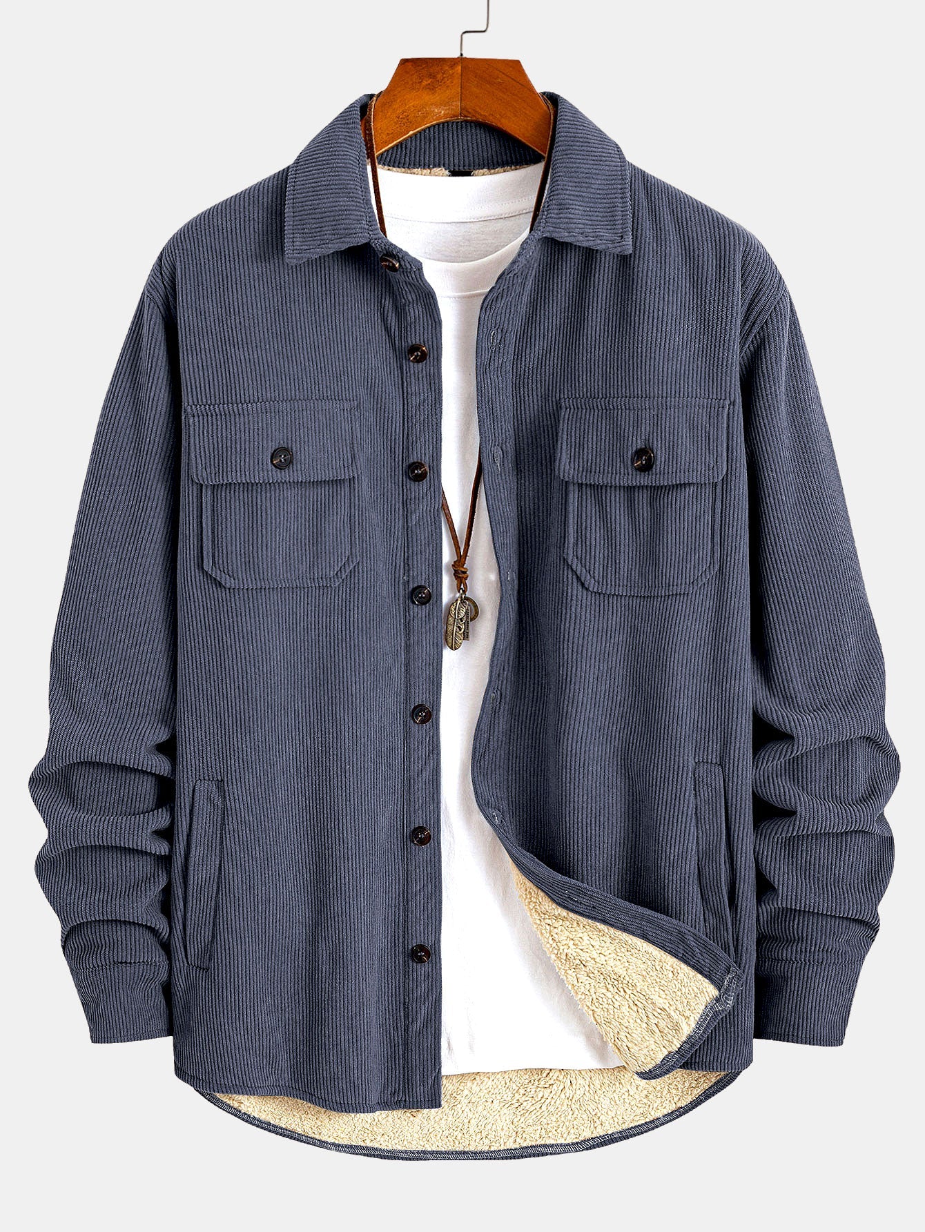 Teddy Lined Corduroy Button Up Overshirt