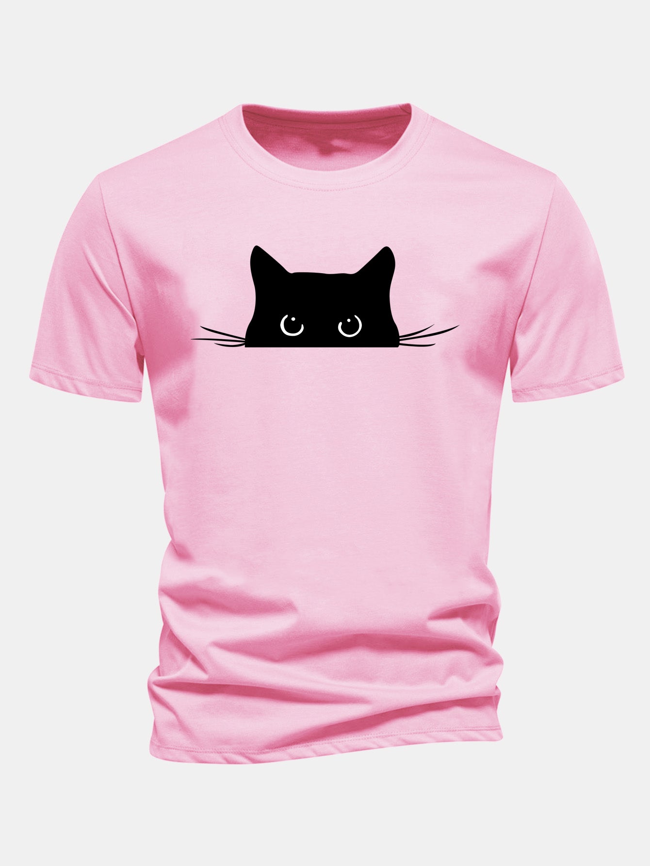 Regular Fit Black Cat Print Cotton T-Shirt