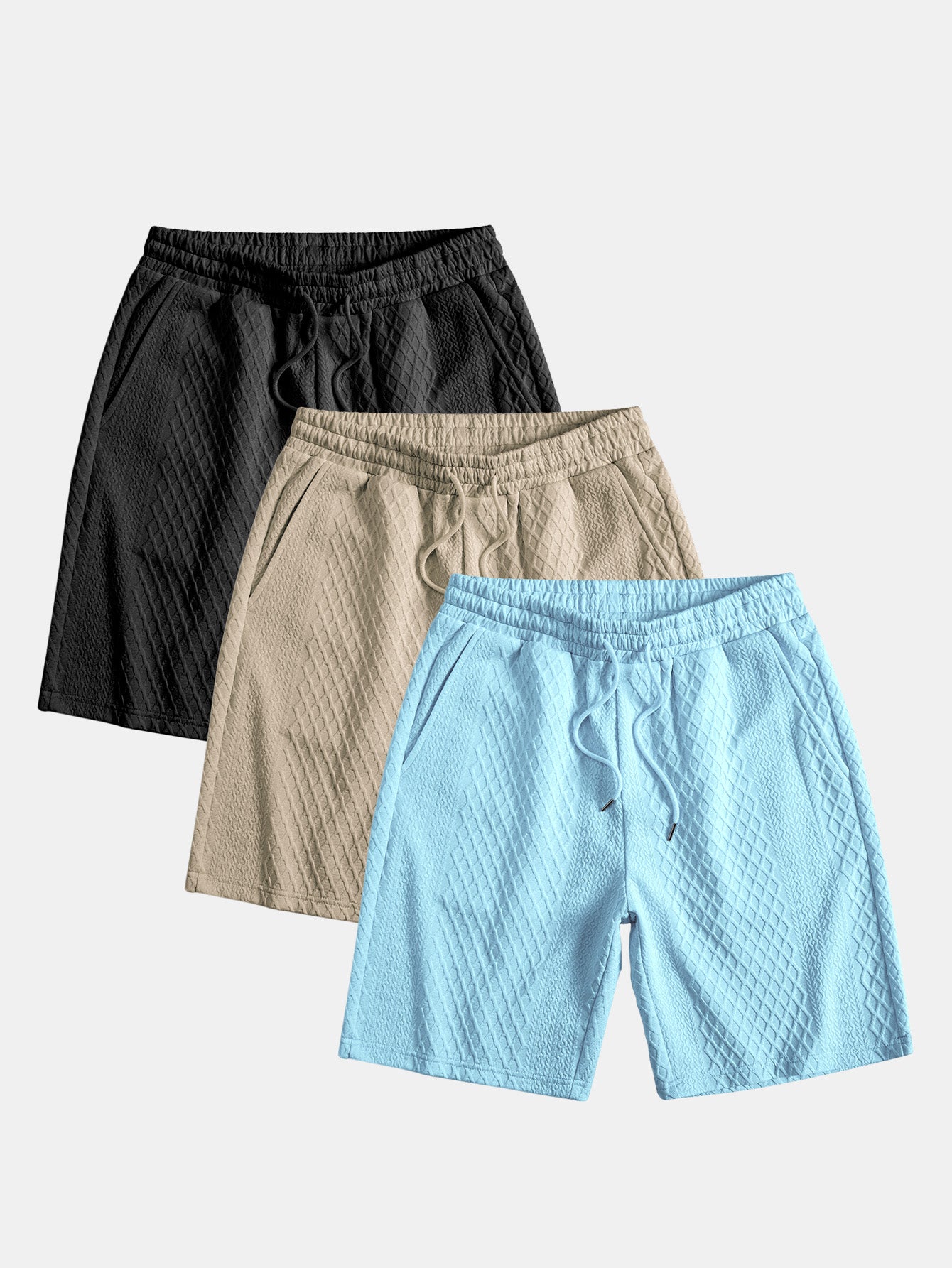 3 Pieces Diamond Geometric Jacquard Drawstring Shorts