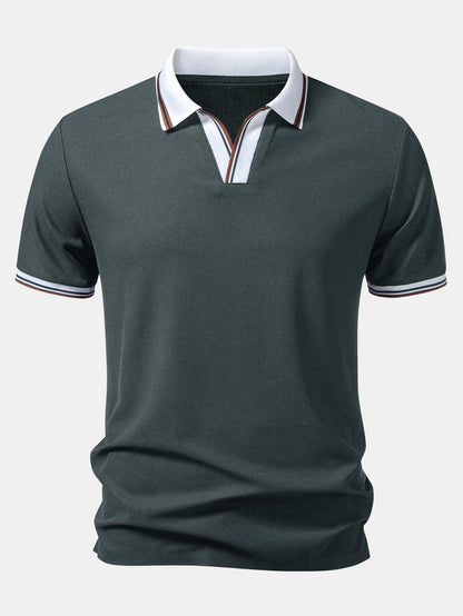 Contrast Trim Waffle Johnny Collar Polo