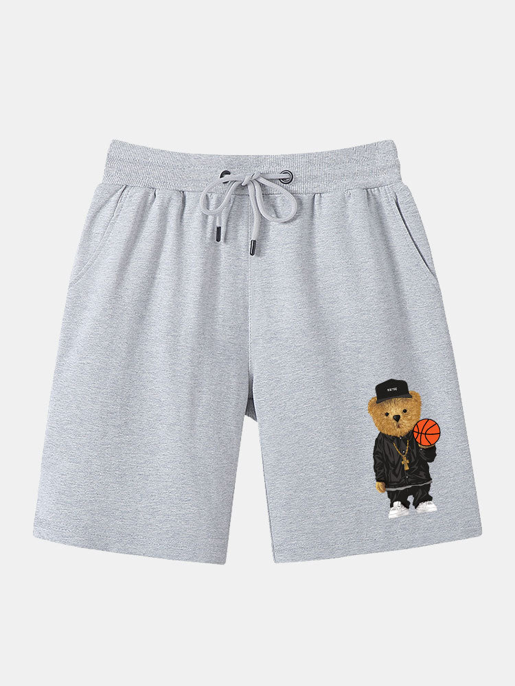 Basketball Bear Print Mid Length Shorts