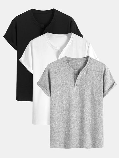 3 Pieces Cotton Henley T-Shirts