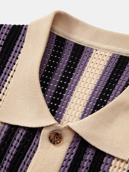 Stripe Eyelet Crochet Shirt