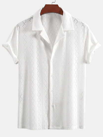 Muscle Fit Diamond Texture Cuban Shirt