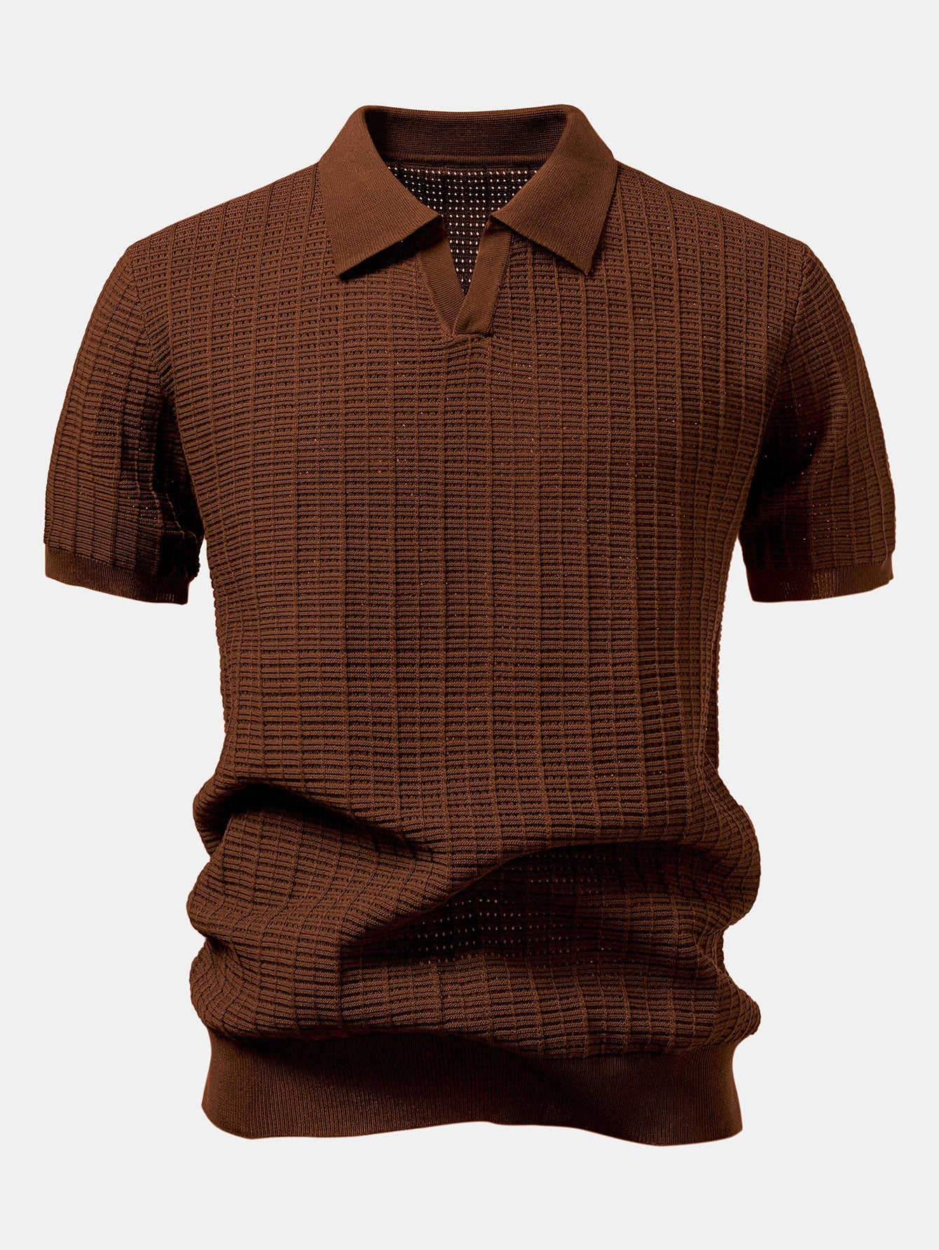 Textured Jacquard Johnny Collar Knit Polo
