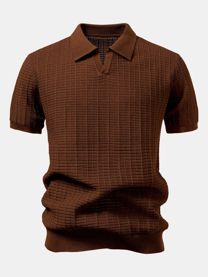 Textured Jacquard Johnny Collar Knit Polo