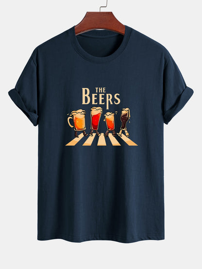 Regular Fit Beer Print Cotton T-Shirt