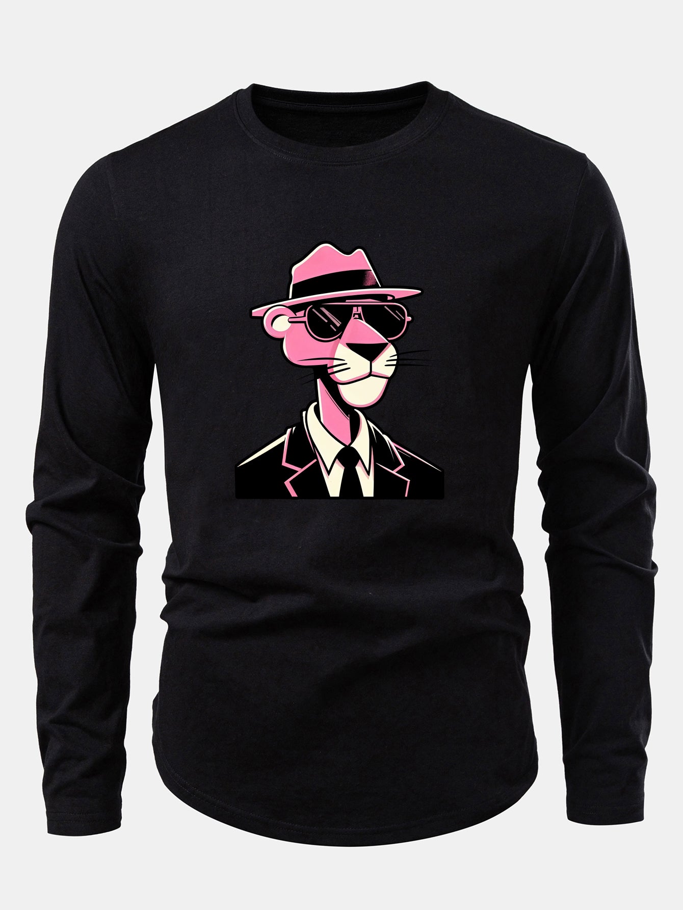 Pink Panther Gentleman Print Cotton Arc Hem T-Shirt