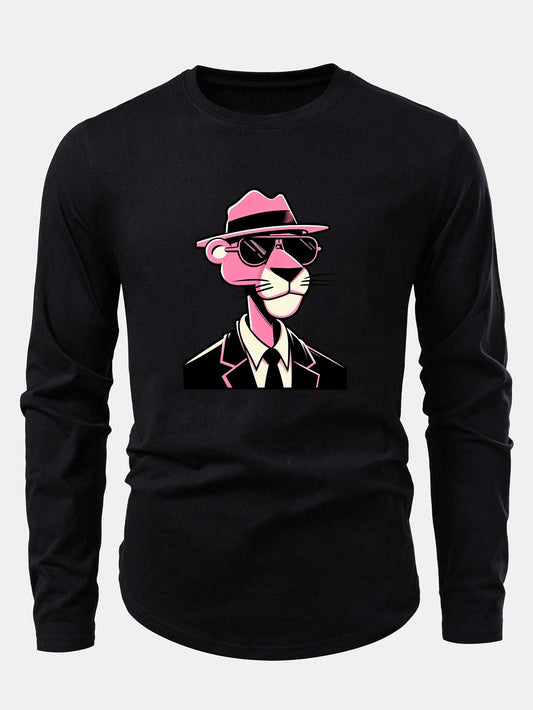 Pink Panther Gentleman Print Cotton Arc Hem T-Shirt
