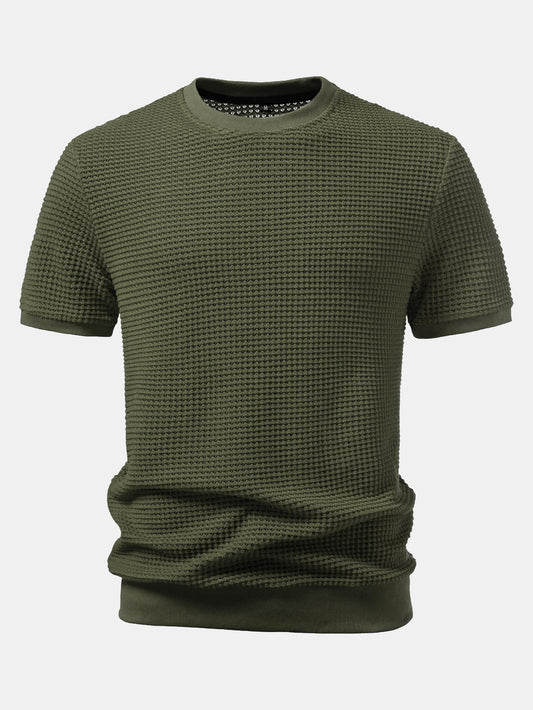 Short Sleeve Waffle Ribbed Hem T-Shirt