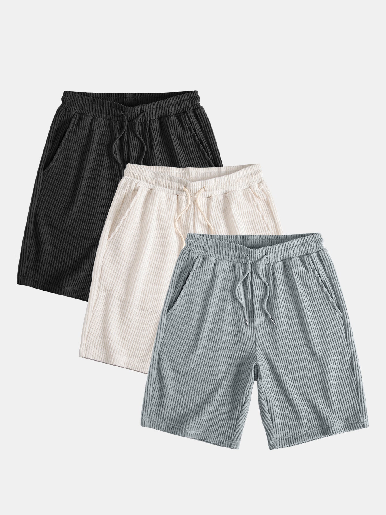 3 Pieces Drawstring Knitted Waffle Shorts