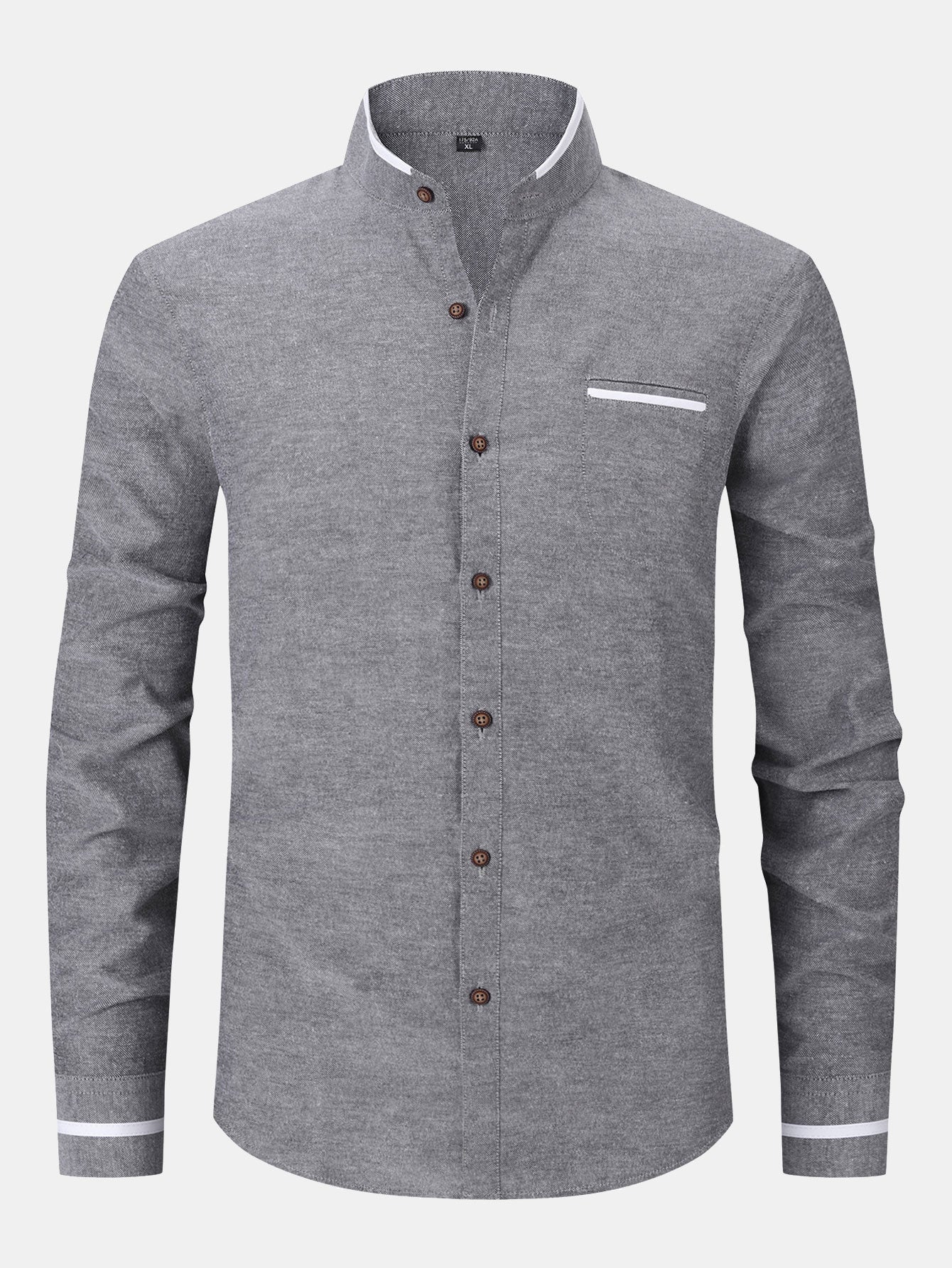 Long Sleeve Contrast Stand Collar Oxford Shirt