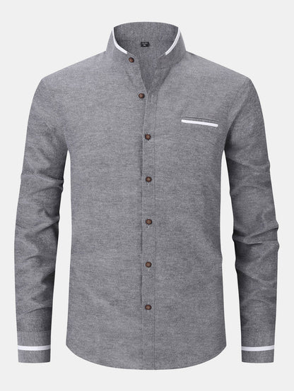 Long Sleeve Contrast Stand Collar Oxford Shirt