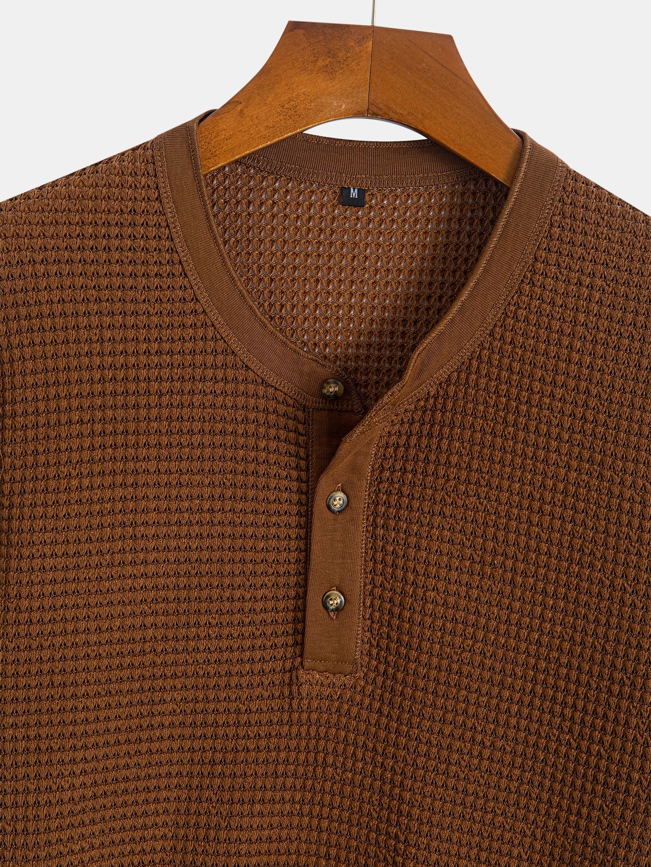 Waffle Textured Ribbed Hem Henley Shirt