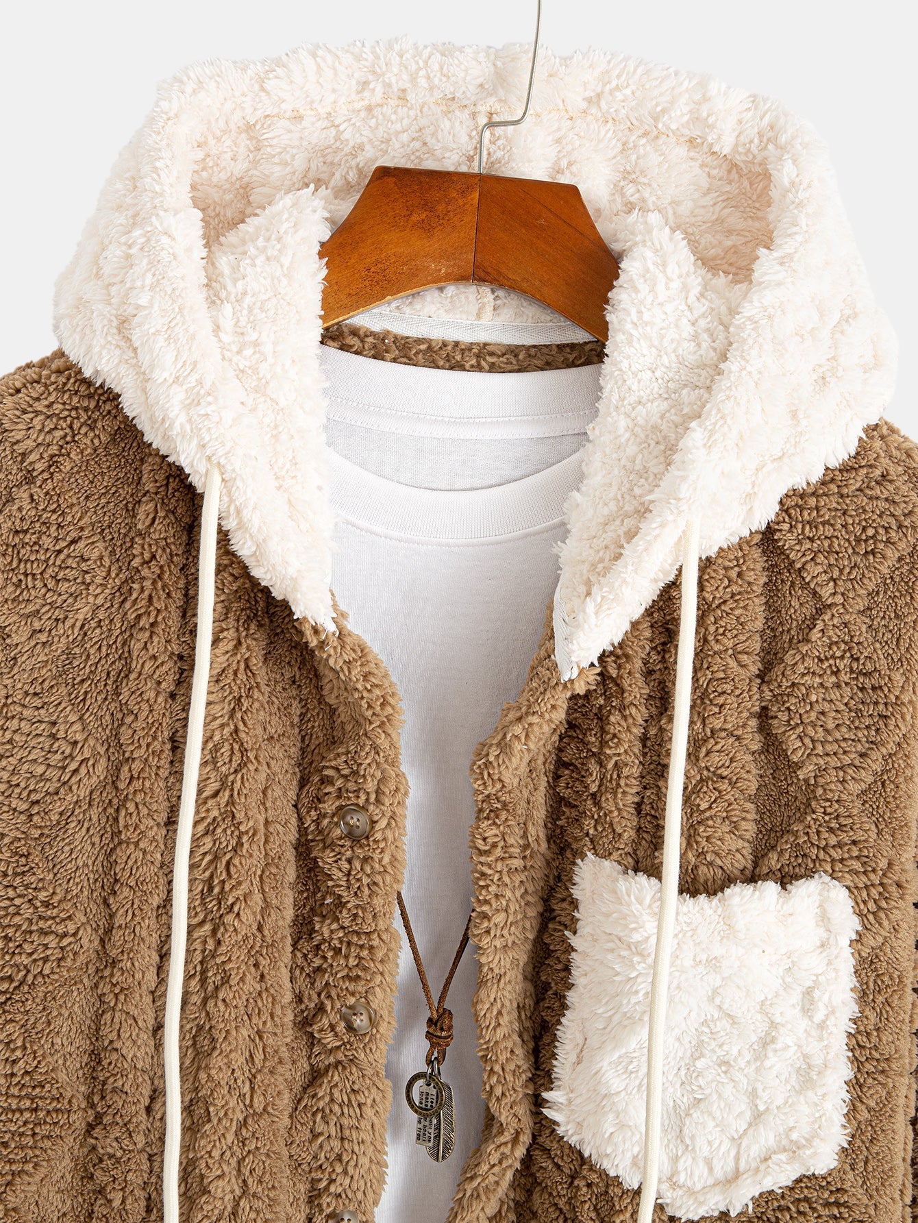 Geometric Jacquard Teddy Hooded Shirt