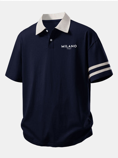 Relax Fit Milano Print Contrast Collar Polo Shirt